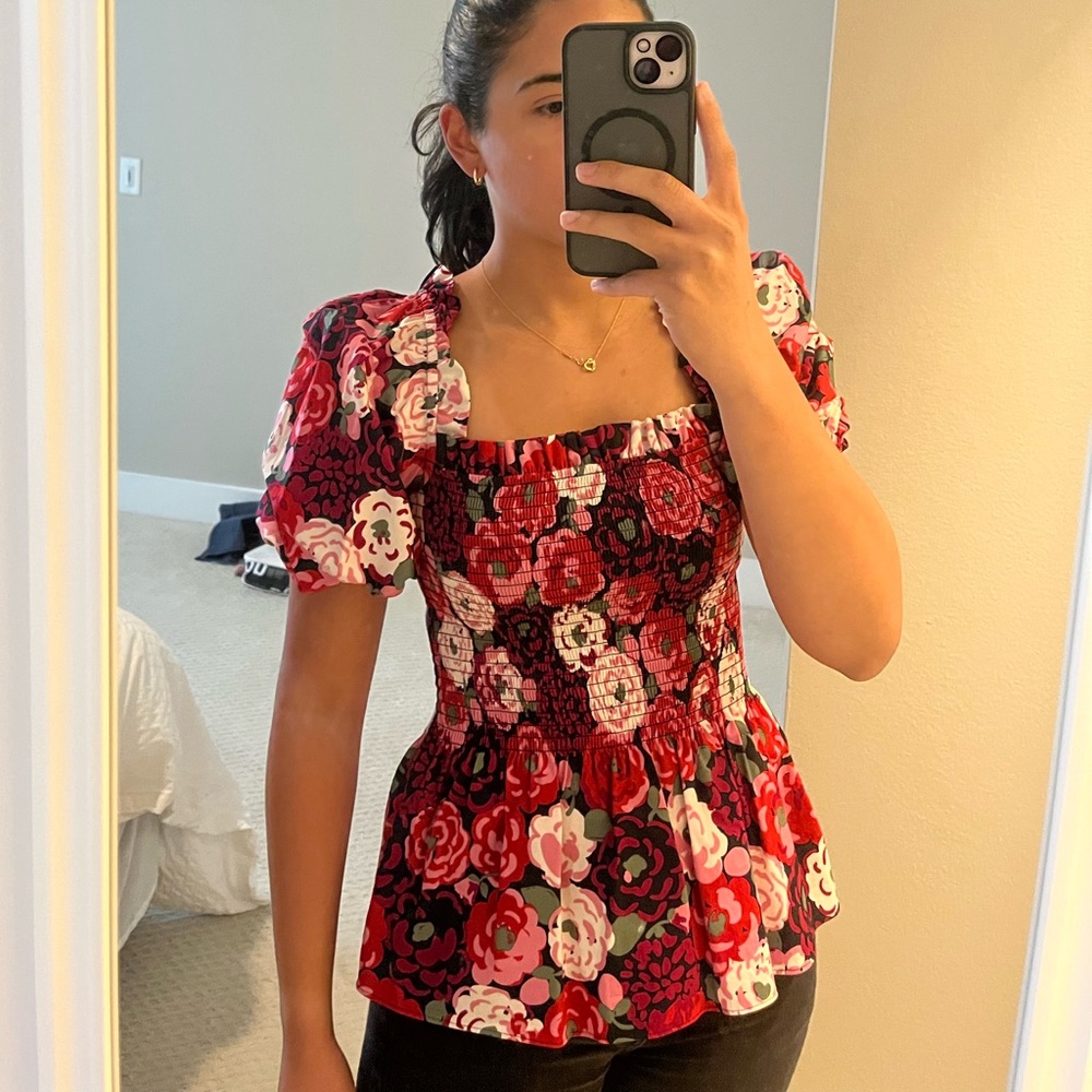Kate Spade Floral Puff Sleeve Blouse
